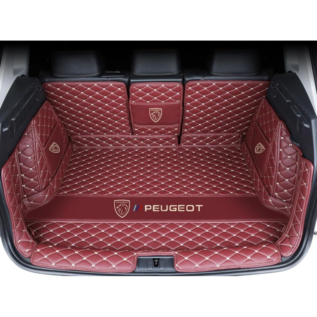 Vollabdeckung Auto Leder Kofferraum Matte für Peugeot 207 Hatchback 2009 2010 2011 2012 2013 2014,Kofferraumschutz Auto Cargo Liner Pads Kratzfeste Kofferraum Schutzmatten,1Set-Redstyle von YGSBRNZJ