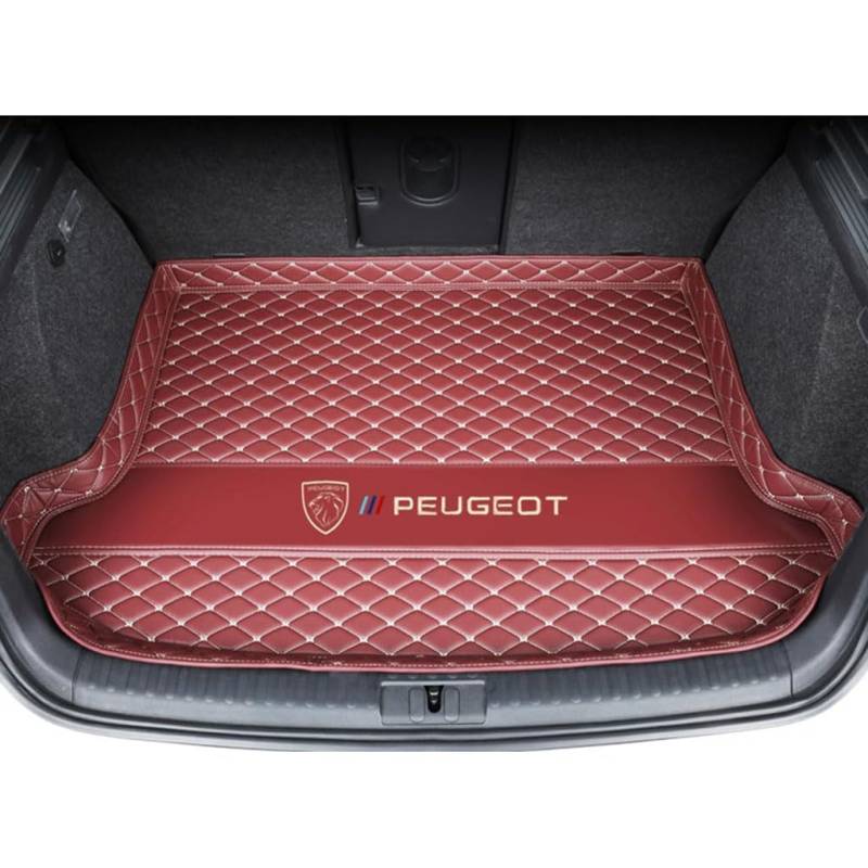 Vollabdeckung Auto Leder Kofferraum Matte für Peugeot 207 Hatchback 2009 2010 2011 2012 2013 2014,Kofferraumschutz Auto Cargo Liner Pads Kratzfeste Kofferraum Schutzmatten,Bottom-Redstyle von YGSBRNZJ