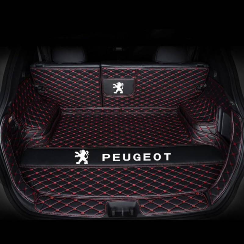 Vollabdeckung Auto Leder Kofferraum Matte für Peugeot 207 Sedan 2009 2010 2011 2012 2013 2014,Kofferraumschutz Auto Cargo Liner Pads Kratzfeste Kofferraum Schutzmatten,1Set-BlackRed von YGSBRNZJ