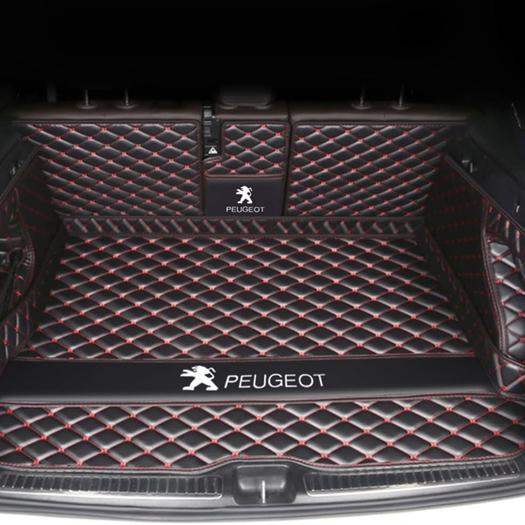 Vollabdeckung Auto Leder Kofferraum Matte für Peugeot 207 Sedan 2009 2010 2011 2012 2013 2014,Kofferraumschutz Auto Cargo Liner Pads Kratzfeste Kofferraum Schutzmatten,1Set-BlackRed von YGSBRNZJ