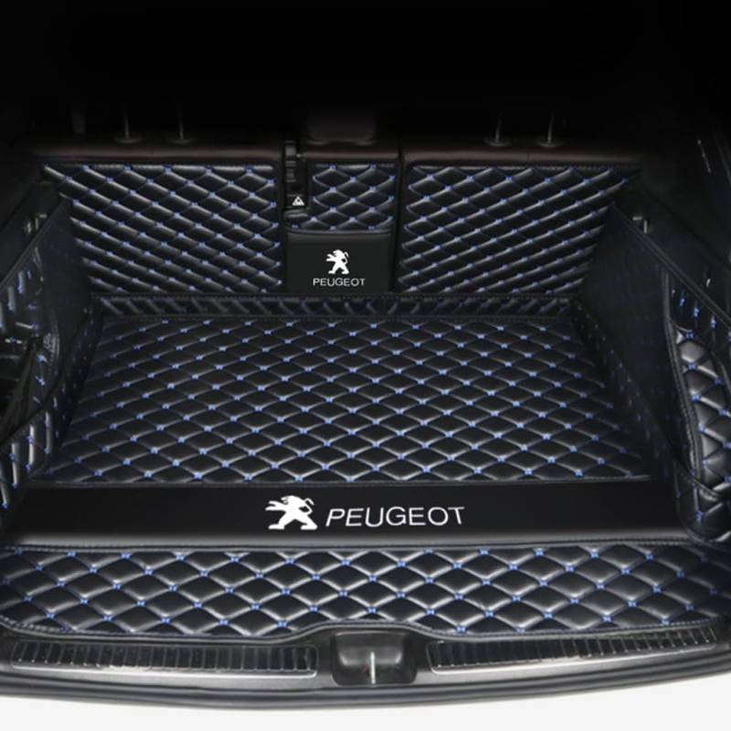 Vollabdeckung Auto Leder Kofferraum Matte für Peugeot 207 Sedan 2009 2010 2011 2012 2013 2014,Kofferraumschutz Auto Cargo Liner Pads Kratzfeste Kofferraum Schutzmatten,1Set-Blackblue von YGSBRNZJ