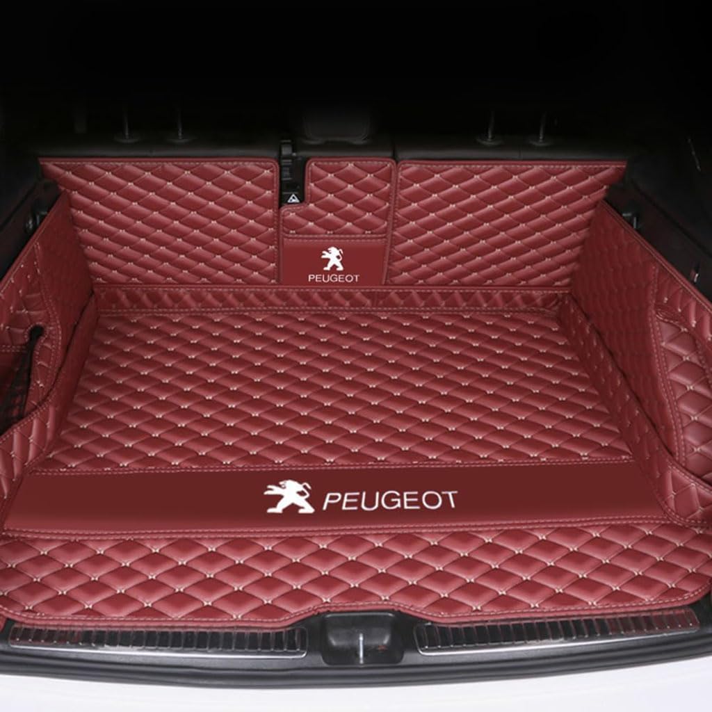 Vollabdeckung Auto Leder Kofferraum Matte für Peugeot 207 Sedan 2009 2010 2011 2012 2013 2014,Kofferraumschutz Auto Cargo Liner Pads Kratzfeste Kofferraum Schutzmatten,1Set-Redstyle von YGSBRNZJ