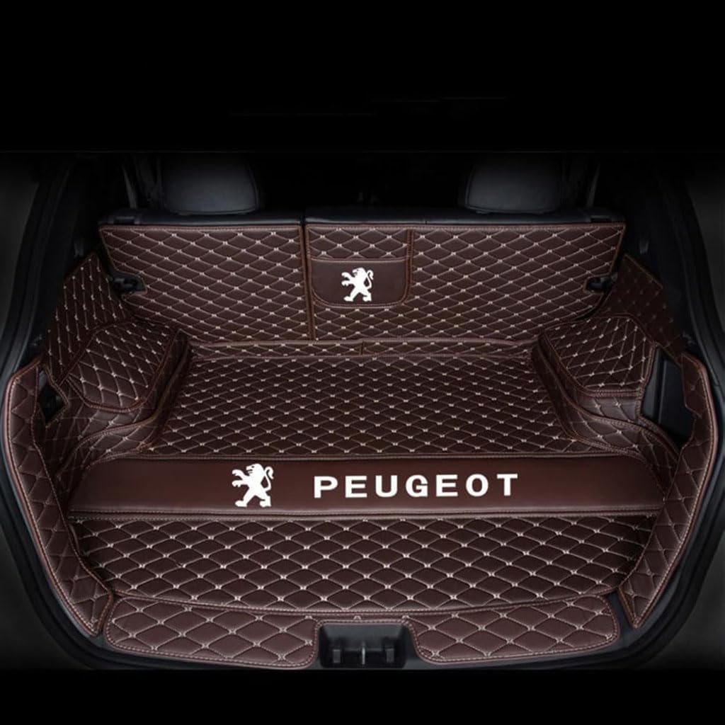 Vollabdeckung Auto Leder Kofferraum Matte für Peugeot 3008 2018 2019 2020 2021 2022 2023 2024,Kofferraumschutz Auto Cargo Liner Pads Kratzfeste Kofferraum Schutzmatten,1Set-Coffeestyle von YGSBRNZJ