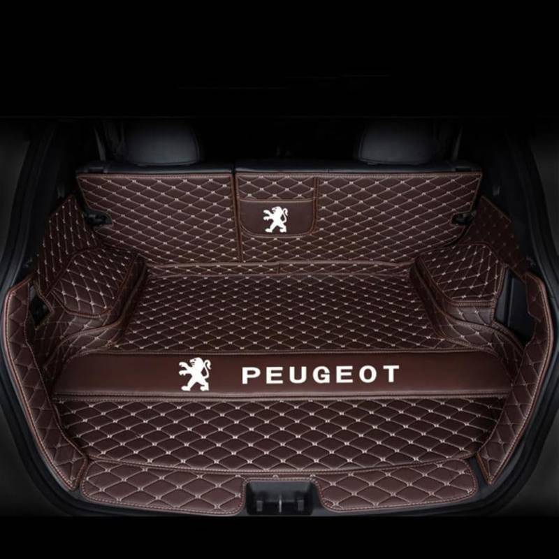 Vollabdeckung Auto Leder Kofferraum Matte für Peugeot 3008 2018 2019 2020 2021 2022 2023 2024,Kofferraumschutz Auto Cargo Liner Pads Kratzfeste Kofferraum Schutzmatten,1Set-Coffeestyle von YGSBRNZJ