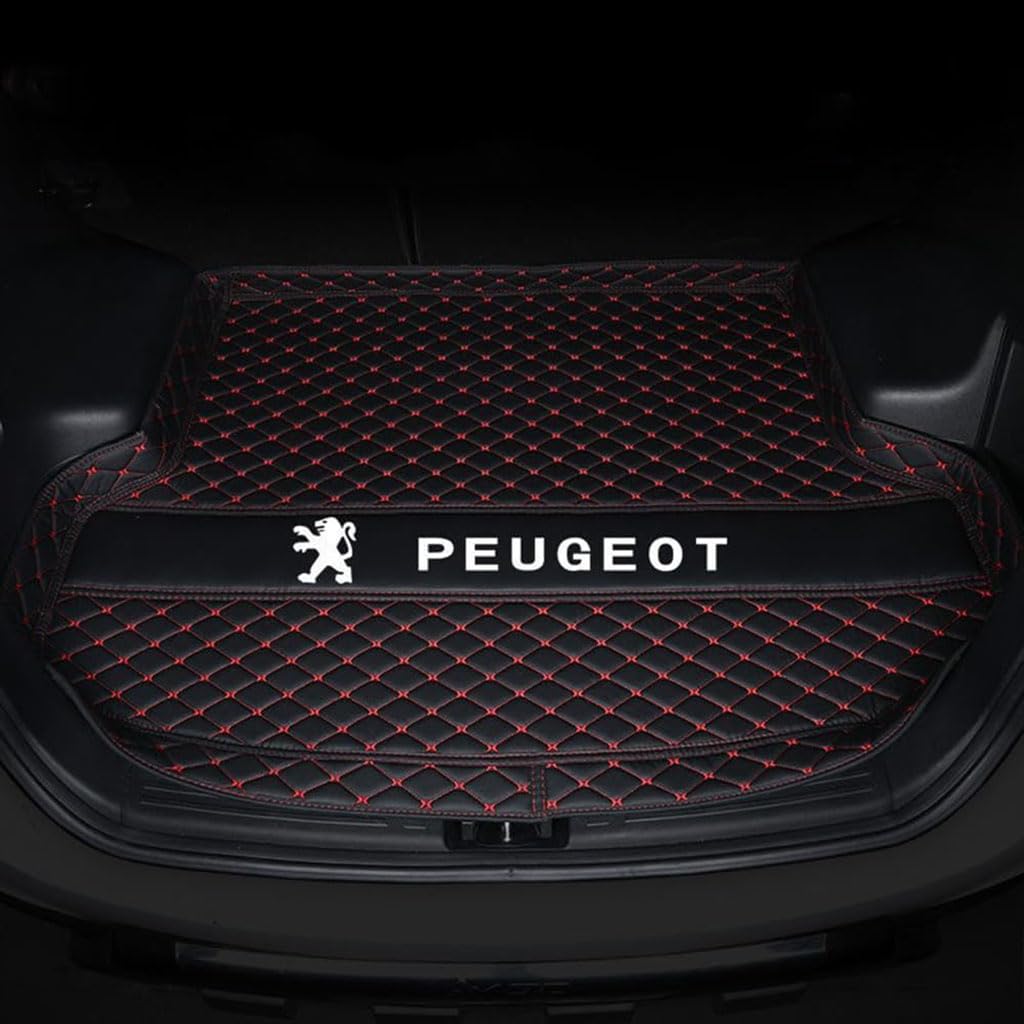 Vollabdeckung Auto Leder Kofferraum Matte für Peugeot 3008 2018 2019 2020 2021 2022 2023 2024,Kofferraumschutz Auto Cargo Liner Pads Kratzfeste Kofferraum Schutzmatten,Bottom-BlackRed von YGSBRNZJ