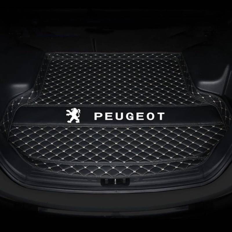 Vollabdeckung Auto Leder Kofferraum Matte für Peugeot 3008 2018 2019 2020 2021 2022 2023 2024,Kofferraumschutz Auto Cargo Liner Pads Kratzfeste Kofferraum Schutzmatten,Bottom-Blackbeige von YGSBRNZJ