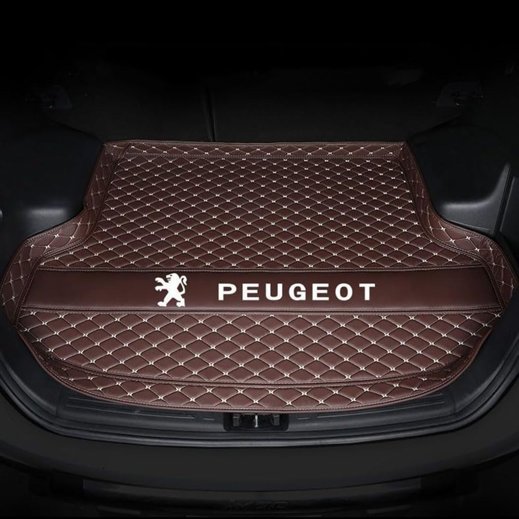 Vollabdeckung Auto Leder Kofferraum Matte für Peugeot 3008 2018 2019 2020 2021 2022 2023 2024,Kofferraumschutz Auto Cargo Liner Pads Kratzfeste Kofferraum Schutzmatten,Bottom-Coffeestyle von YGSBRNZJ