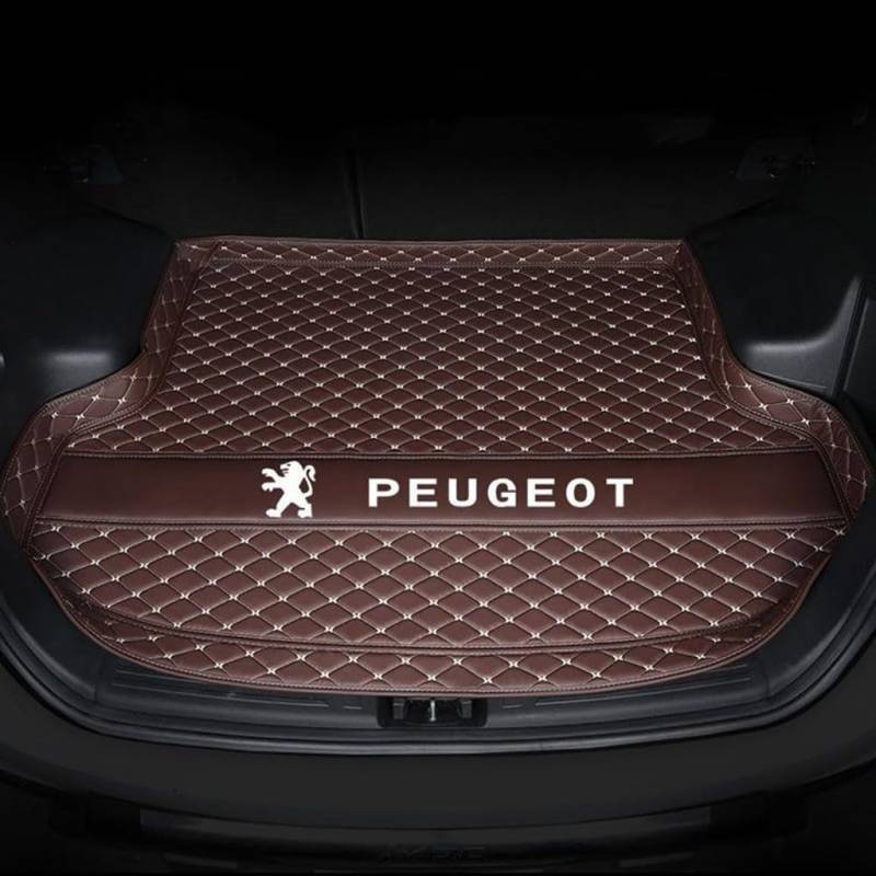 Vollabdeckung Auto Leder Kofferraum Matte für Peugeot 3008 2018 2019 2020 2021 2022 2023 2024,Kofferraumschutz Auto Cargo Liner Pads Kratzfeste Kofferraum Schutzmatten,Bottom-Coffeestyle von YGSBRNZJ