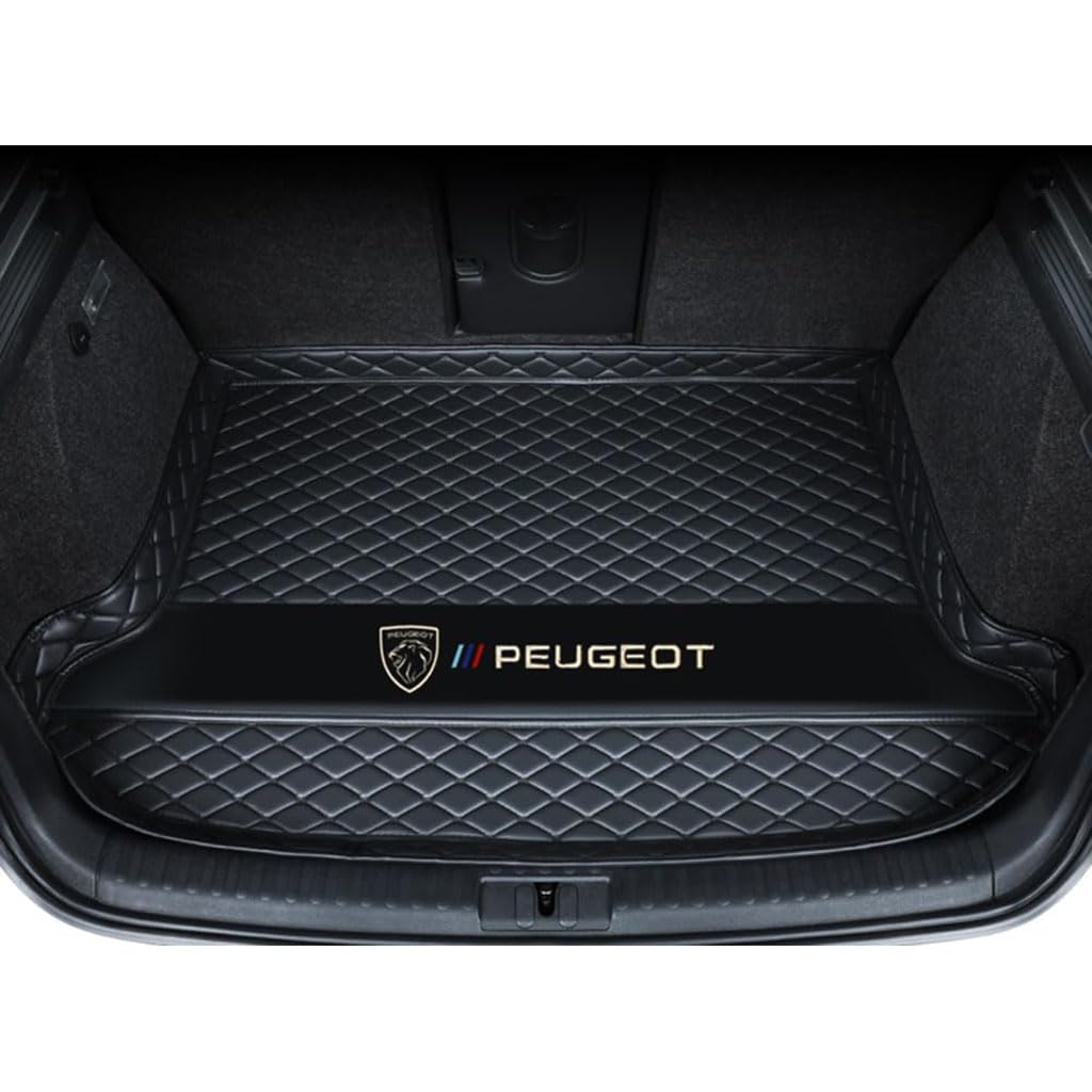 Vollabdeckung Auto Leder Kofferraum Matte für Peugeot 307 Sedan 2009 2010,Kofferraumschutz Auto Cargo Liner Pads Kratzfeste Kofferraum Schutzmatten,Bottom-Blackstyle von YGSBRNZJ