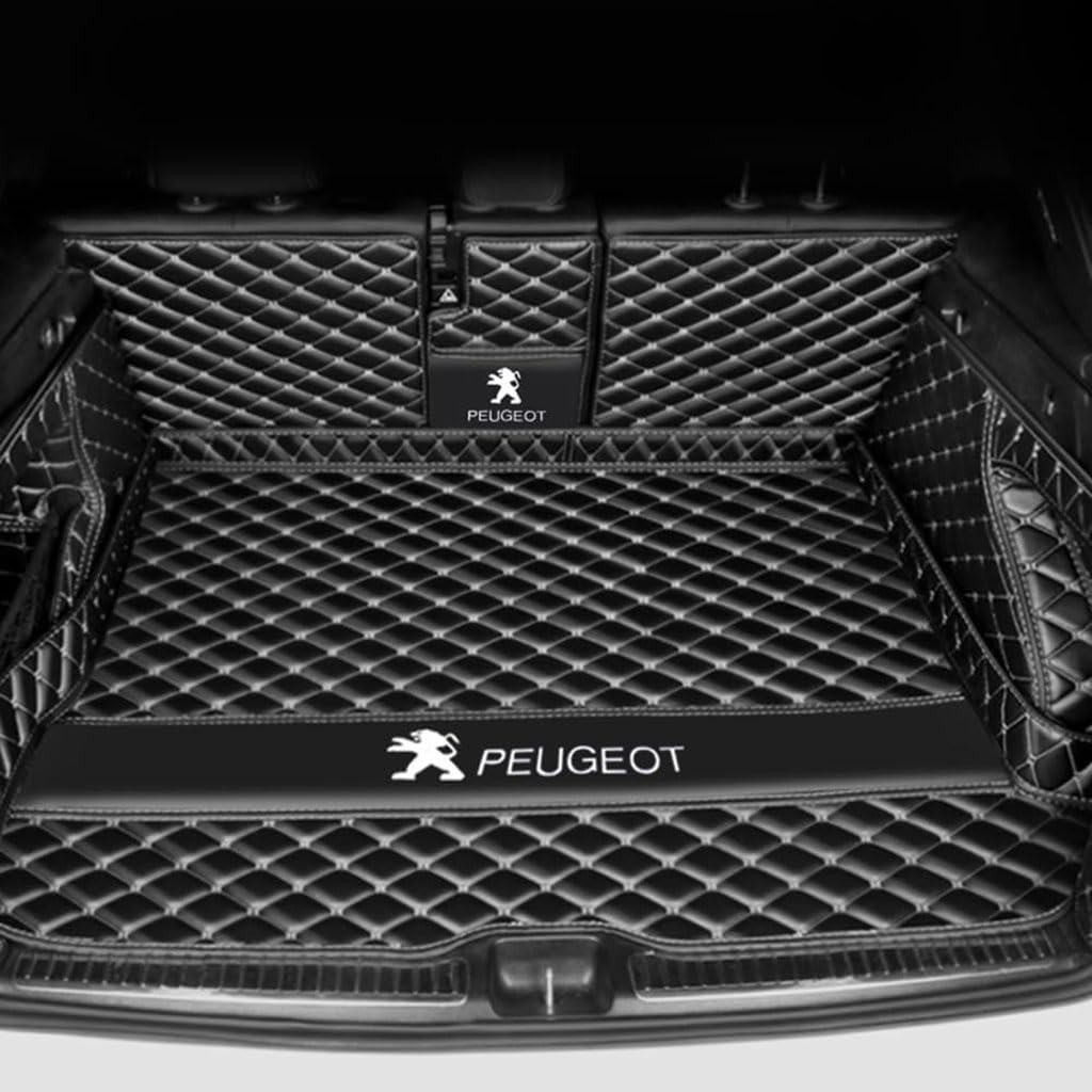 Vollabdeckung Auto Leder Kofferraum Matte für Peugeot 5008 (7seats) 2017 2018 2019 2020 2021 2022 2023 2024,Kofferraumschutz Auto Cargo Liner Pads Kratzfeste Kofferraum Schutzmatten von YGSBRNZJ