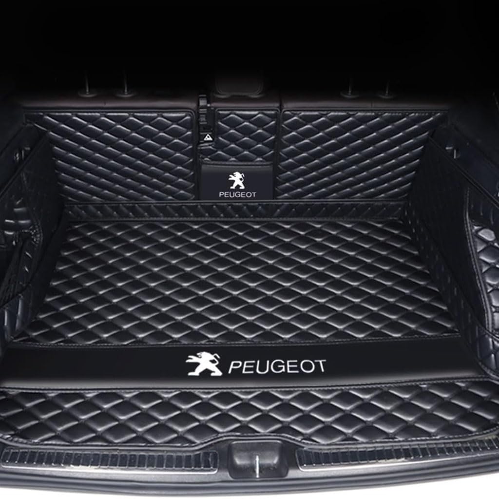 Vollabdeckung Auto Leder Kofferraum Matte für Peugeot 5008 (7seats) 2017 2018 2019 2020 2021 2022 2023 2024,Kofferraumschutz Auto Cargo Liner Pads Kratzfeste Kofferraum Schutzmatten von YGSBRNZJ