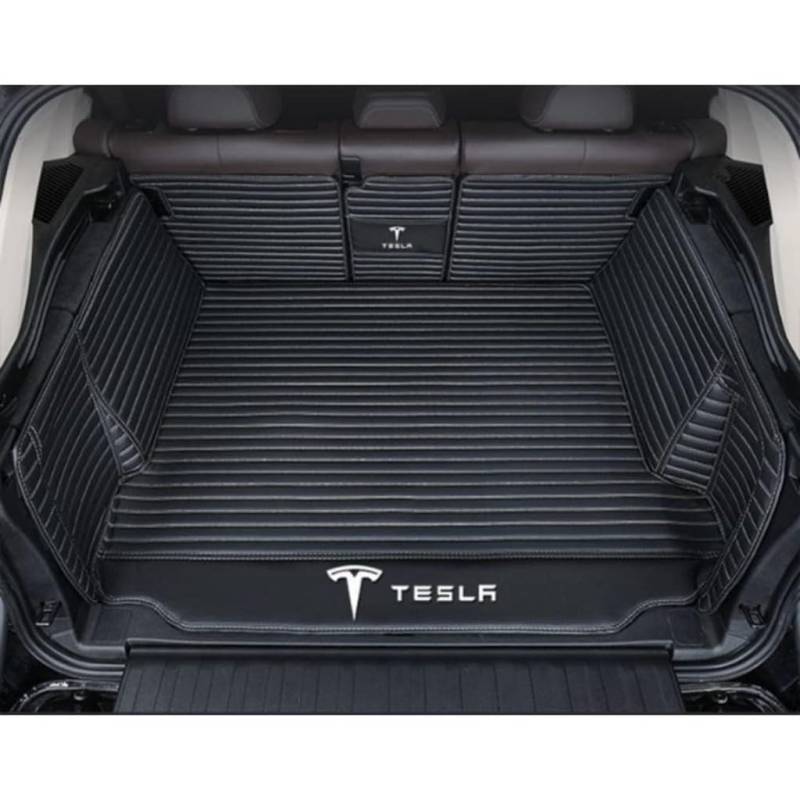 Vollabdeckung Auto Leder Kofferraum Matte für Tesla Model 3 Highland 2024,Kofferraumschutz Auto Cargo Liner Pads Kratzfeste Kofferraum Schutzmatten,1Set-BlackBeige von YGSBRNZJ