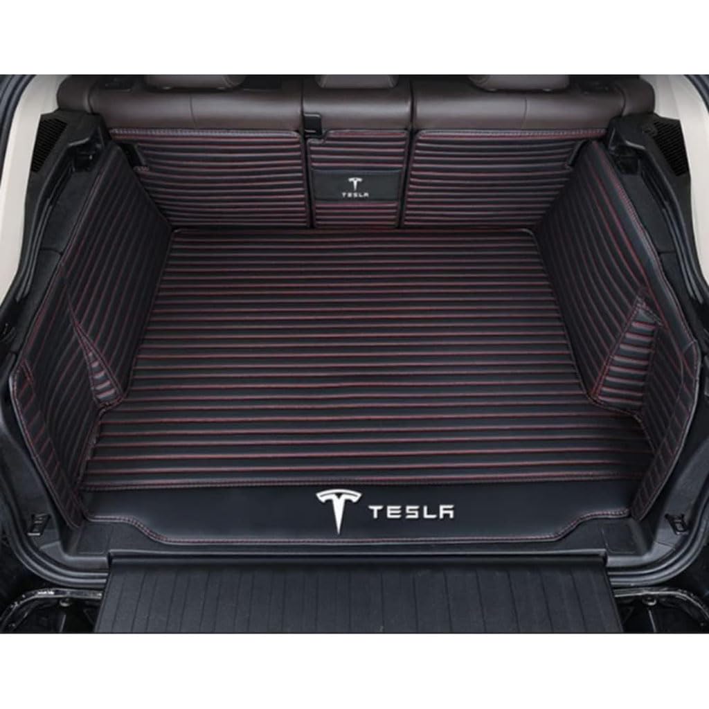 Vollabdeckung Auto Leder Kofferraum Matte für Tesla Model 3 Highland 2024,Kofferraumschutz Auto Cargo Liner Pads Kratzfeste Kofferraum Schutzmatten,1Set-BlackRed von YGSBRNZJ