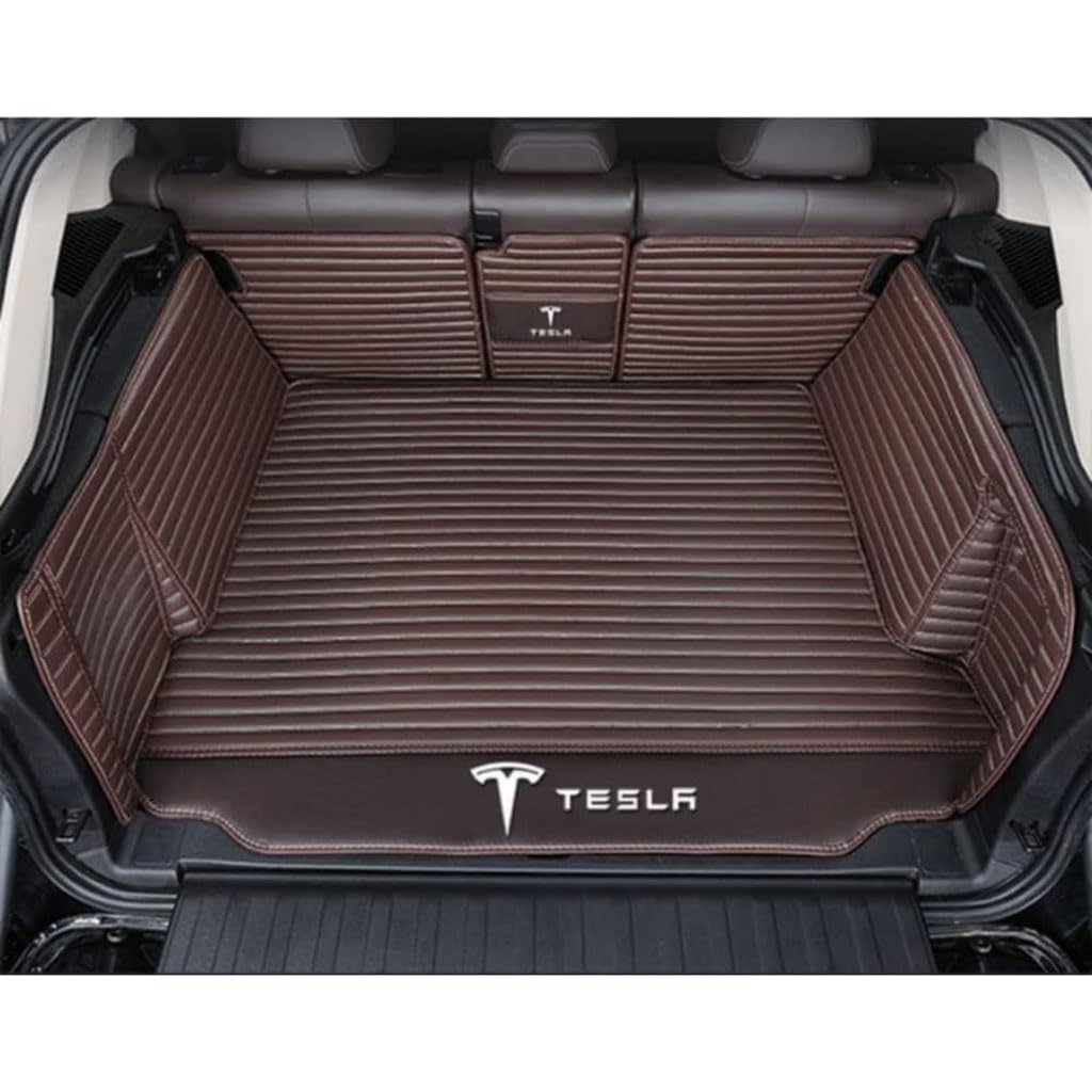 Vollabdeckung Auto Leder Kofferraum Matte für Tesla Model 3 Highland 2024,Kofferraumschutz Auto Cargo Liner Pads Kratzfeste Kofferraum Schutzmatten,1Set-Coffeestyle von YGSBRNZJ