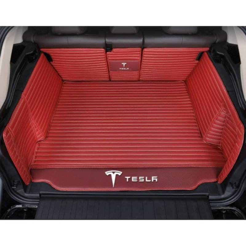 Vollabdeckung Auto Leder Kofferraum Matte für Tesla Model 3 Highland 2024,Kofferraumschutz Auto Cargo Liner Pads Kratzfeste Kofferraum Schutzmatten,1Set-WineRed von YGSBRNZJ