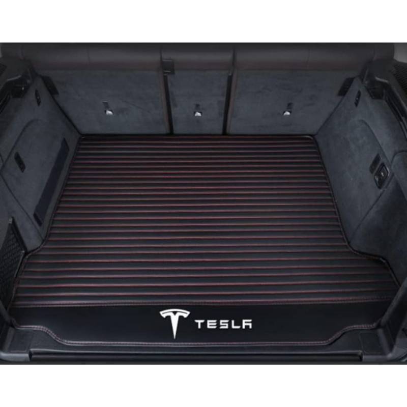 Vollabdeckung Auto Leder Kofferraum Matte für Tesla Model 3 Highland 2024,Kofferraumschutz Auto Cargo Liner Pads Kratzfeste Kofferraum Schutzmatten,Bottom-BlackRed von YGSBRNZJ