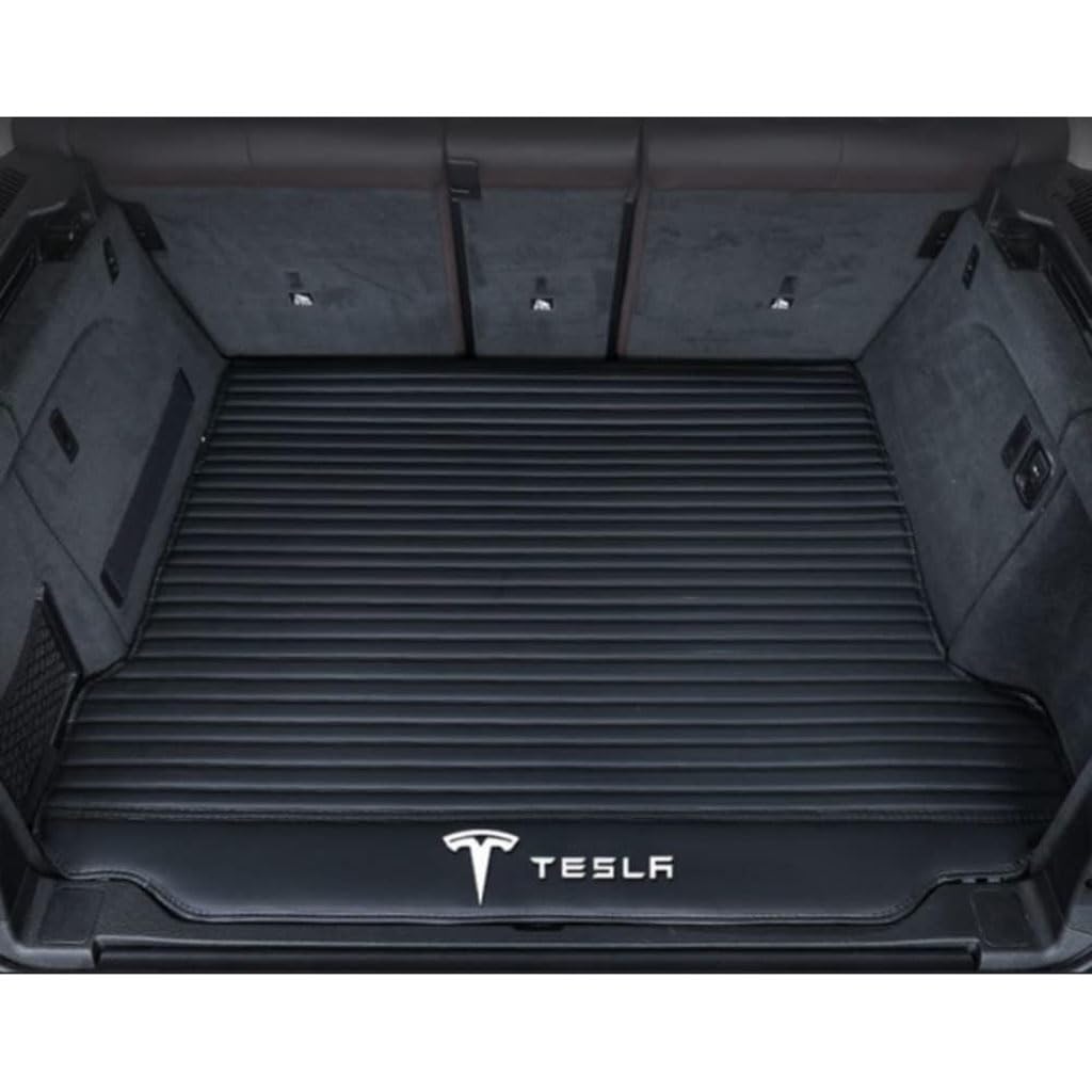 Vollabdeckung Auto Leder Kofferraum Matte für Tesla Model 3 Highland 2024,Kofferraumschutz Auto Cargo Liner Pads Kratzfeste Kofferraum Schutzmatten,Bottom-Blackstyle von YGSBRNZJ