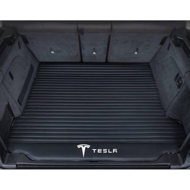 Vollabdeckung Auto Leder Kofferraum Matte für Tesla Model 3 Highland 2024,Kofferraumschutz Auto Cargo Liner Pads Kratzfeste Kofferraum Schutzmatten,Bottom-Blackstyle von YGSBRNZJ