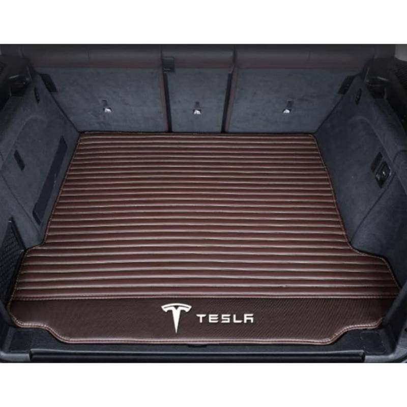 Vollabdeckung Auto Leder Kofferraum Matte für Tesla Model 3 Highland 2024,Kofferraumschutz Auto Cargo Liner Pads Kratzfeste Kofferraum Schutzmatten,Bottom-Coffeestyle von YGSBRNZJ