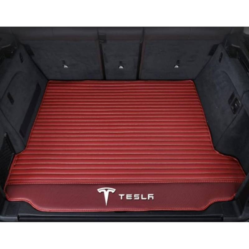 Vollabdeckung Auto Leder Kofferraum Matte für Tesla Model 3 Highland 2024,Kofferraumschutz Auto Cargo Liner Pads Kratzfeste Kofferraum Schutzmatten,Bottom-WineRed von YGSBRNZJ