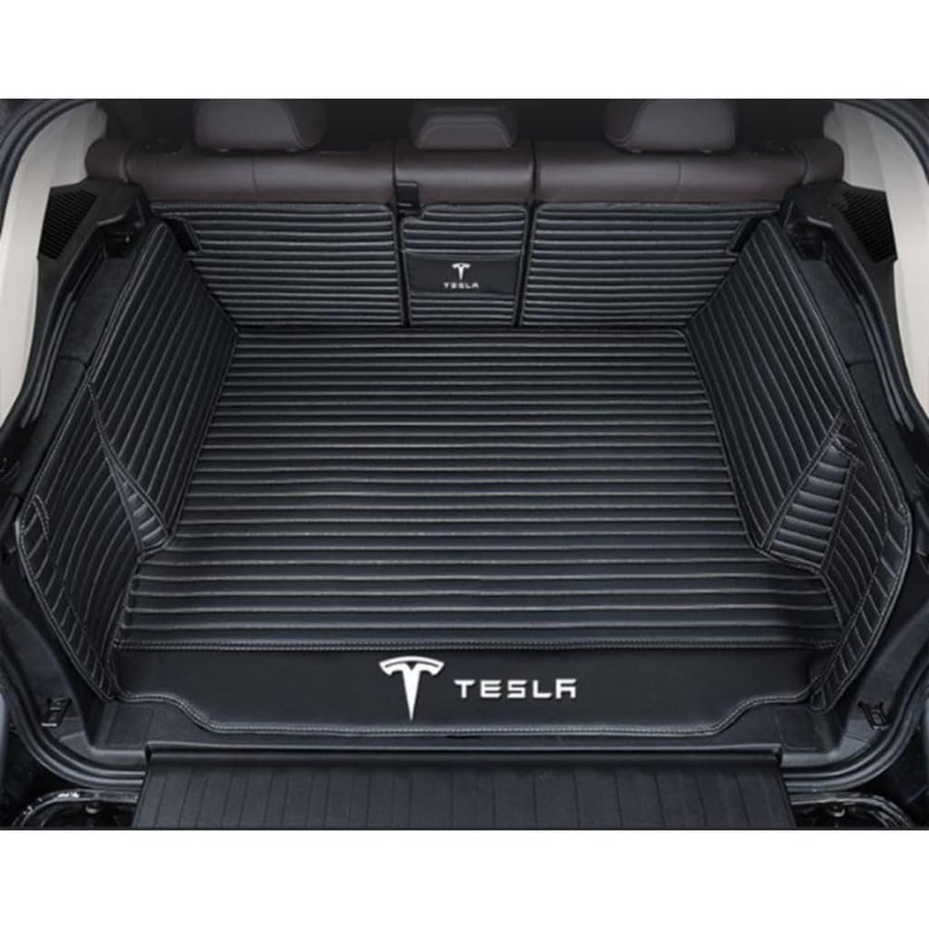 Vollabdeckung Auto Leder Kofferraum Matte für Tesla Model S 2014-2020 2021 2022 2023 2024,Kofferraumschutz Auto Cargo Liner Pads Kratzfeste Kofferraum Schutzmatten,1Set-BlackBeige von YGSBRNZJ