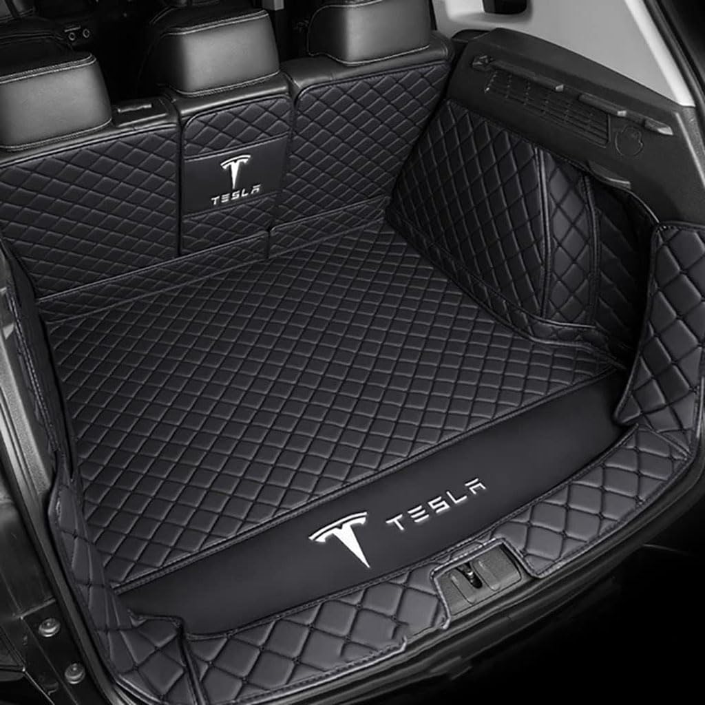 Vollabdeckung Auto Leder Kofferraum Matte für Tesla Model S 2014-2020 2021 2022 2023 2024,Kofferraumschutz Auto Cargo Liner Pads Kratzfeste Kofferraum Schutzmatten,1Set-Blackstyle von YGSBRNZJ