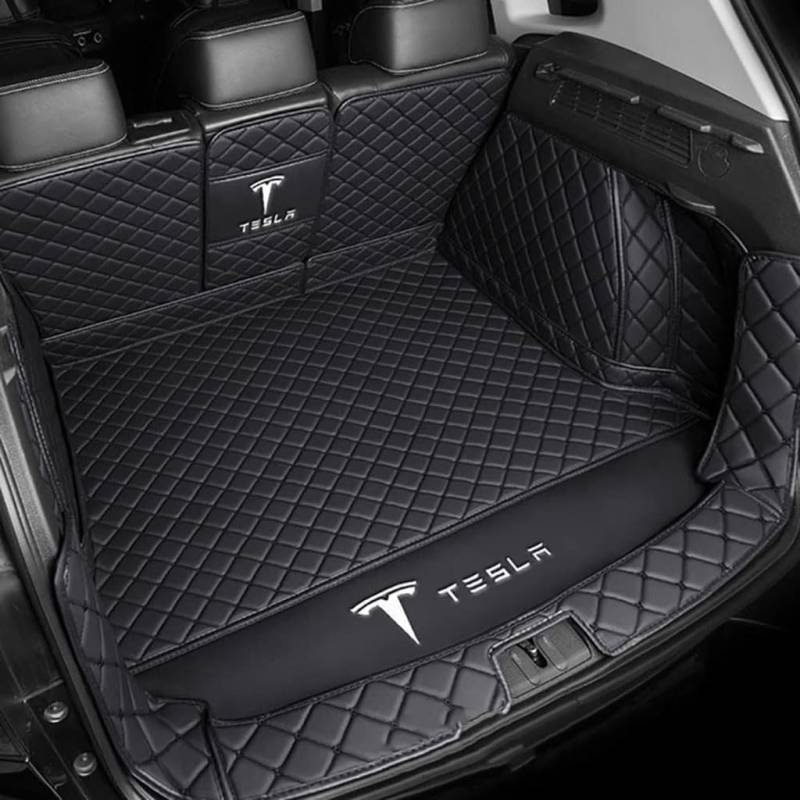 Vollabdeckung Auto Leder Kofferraum Matte für Tesla Model S 2014-2020 2021 2022 2023 2024,Kofferraumschutz Auto Cargo Liner Pads Kratzfeste Kofferraum Schutzmatten,1Set-Blackstyle von YGSBRNZJ