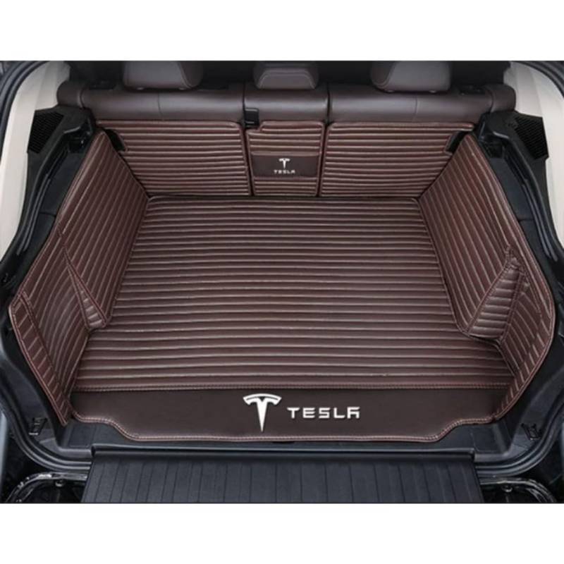 Vollabdeckung Auto Leder Kofferraum Matte für Tesla Model S 2014-2020 2021 2022 2023 2024,Kofferraumschutz Auto Cargo Liner Pads Kratzfeste Kofferraum Schutzmatten,1Set-Coffeestyle von YGSBRNZJ