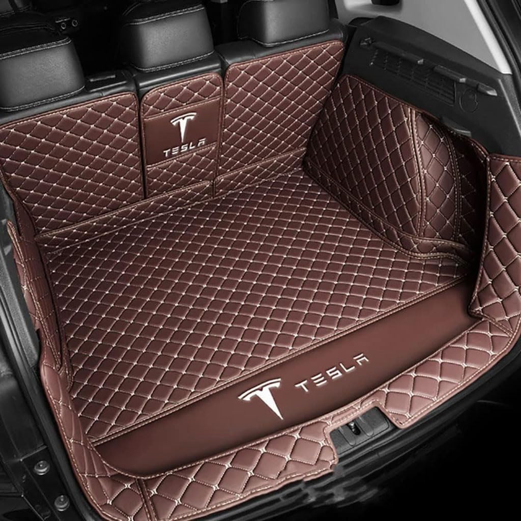 Vollabdeckung Auto Leder Kofferraum Matte für Tesla Model S 2014-2020 2021 2022 2023 2024,Kofferraumschutz Auto Cargo Liner Pads Kratzfeste Kofferraum Schutzmatten,1Set-Coffeestyle von YGSBRNZJ