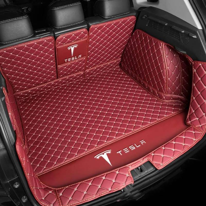 Vollabdeckung Auto Leder Kofferraum Matte für Tesla Model S 2014-2020 2021 2022 2023 2024,Kofferraumschutz Auto Cargo Liner Pads Kratzfeste Kofferraum Schutzmatten,1Set-WineRed von YGSBRNZJ