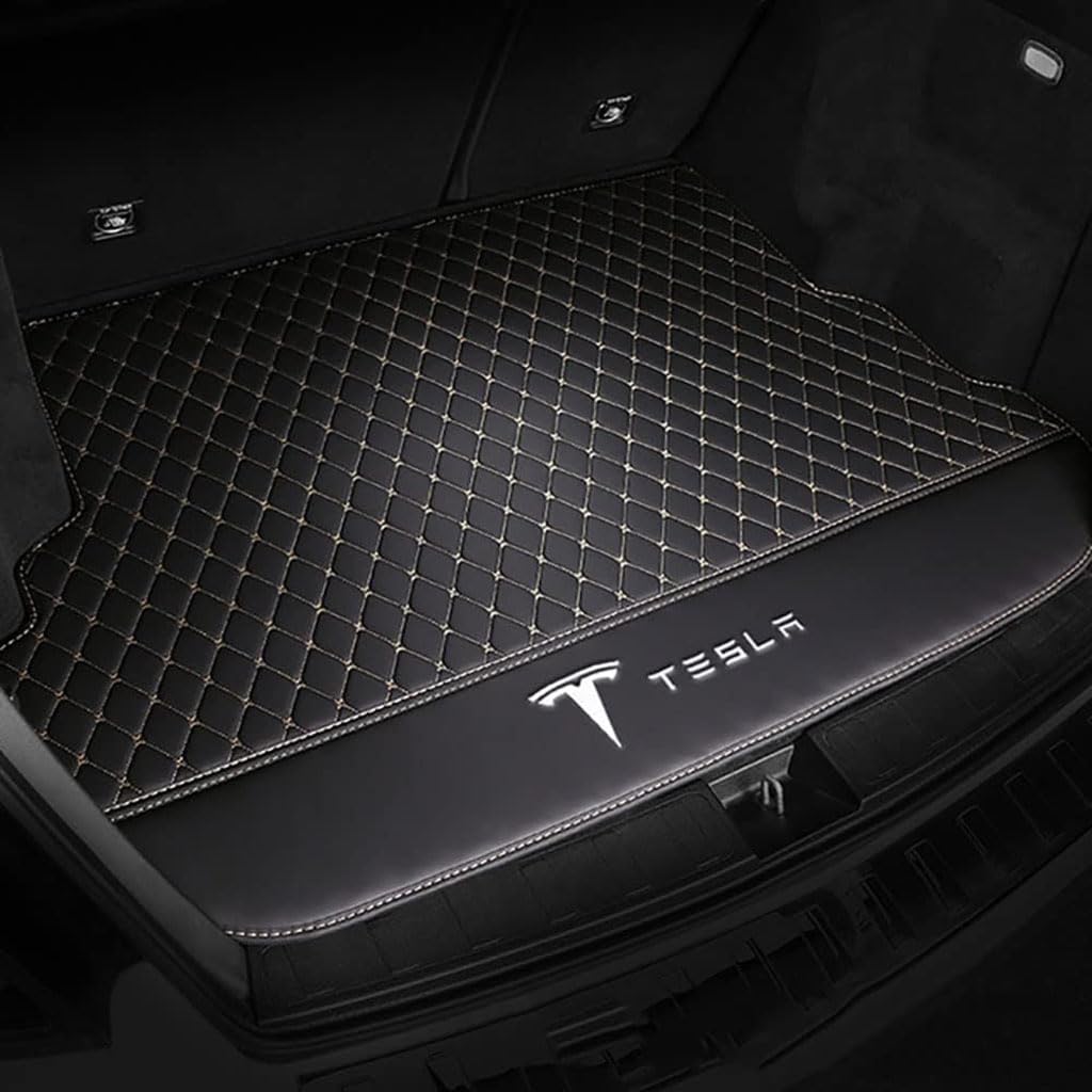 Vollabdeckung Auto Leder Kofferraum Matte für Tesla Model S 2014-2020 2021 2022 2023 2024,Kofferraumschutz Auto Cargo Liner Pads Kratzfeste Kofferraum Schutzmatten,Bottom-BlackBeige von YGSBRNZJ