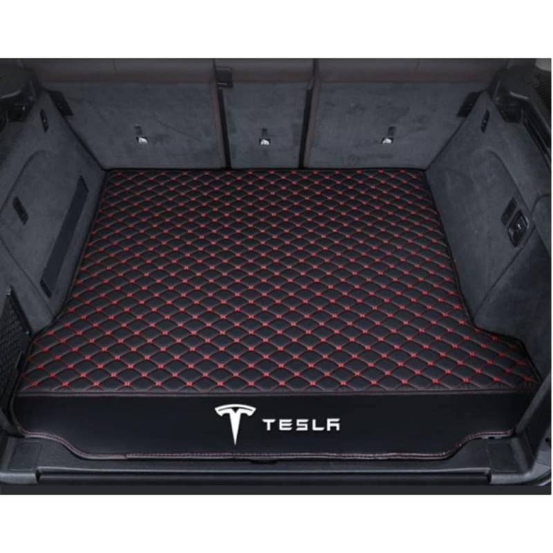 Vollabdeckung Auto Leder Kofferraum Matte für Tesla Model S 2014-2020 2021 2022 2023 2024,Kofferraumschutz Auto Cargo Liner Pads Kratzfeste Kofferraum Schutzmatten,Bottom-BlackRed von YGSBRNZJ