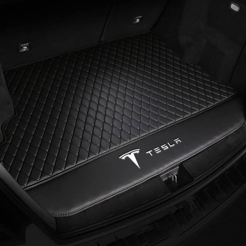 Vollabdeckung Auto Leder Kofferraum Matte für Tesla Model S 2014-2020 2021 2022 2023 2024,Kofferraumschutz Auto Cargo Liner Pads Kratzfeste Kofferraum Schutzmatten,Bottom-Blackstyle von YGSBRNZJ