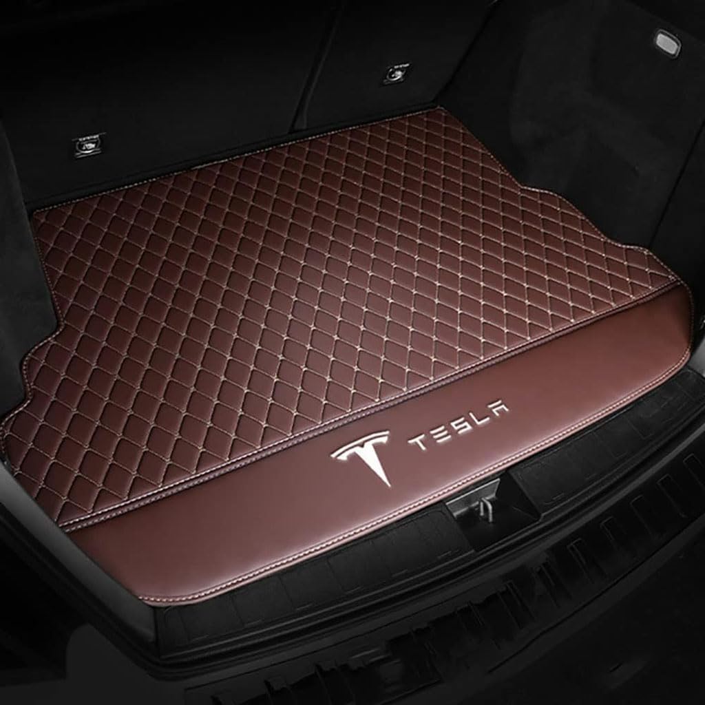 Vollabdeckung Auto Leder Kofferraum Matte für Tesla Model S 2014-2020 2021 2022 2023 2024,Kofferraumschutz Auto Cargo Liner Pads Kratzfeste Kofferraum Schutzmatten,Bottom-Coffeestyle von YGSBRNZJ