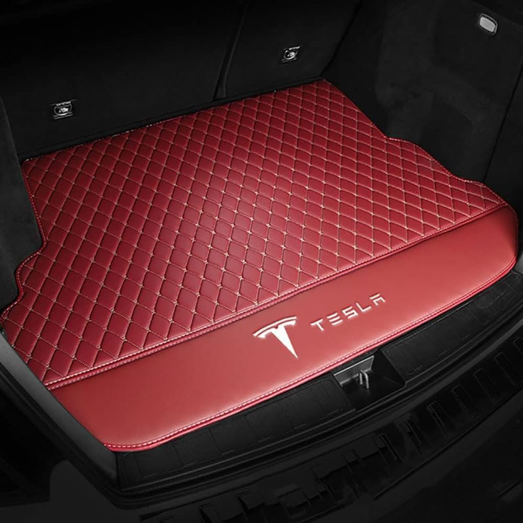 Vollabdeckung Auto Leder Kofferraum Matte für Tesla Model S 2014-2020 2021 2022 2023 2024,Kofferraumschutz Auto Cargo Liner Pads Kratzfeste Kofferraum Schutzmatten,Bottom-WineRed von YGSBRNZJ