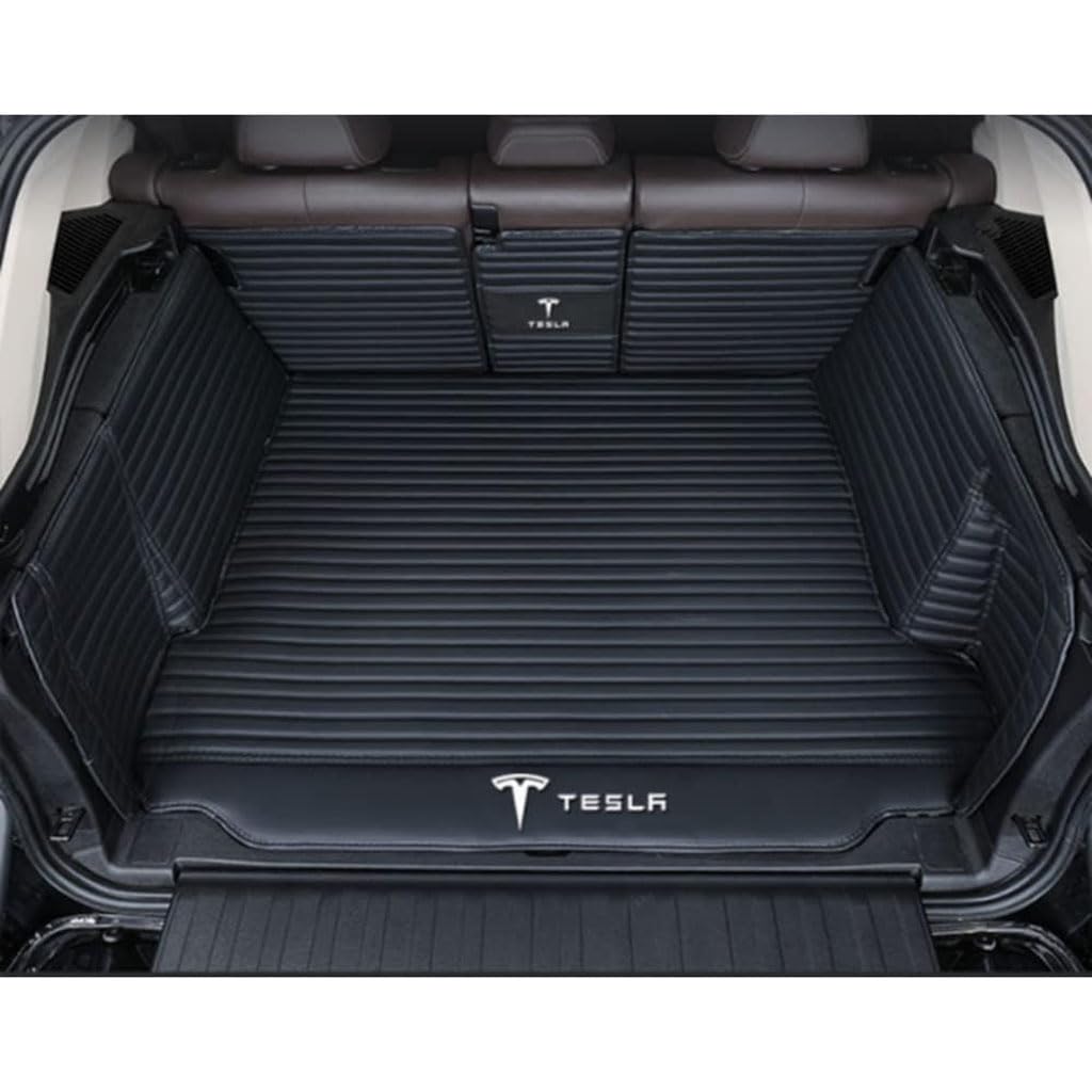 Vollabdeckung Auto Leder Kofferraum Matte für Tesla Model X (6 Seats) 2016-2023 2024,Kofferraumschutz Auto Cargo Liner Pads Kratzfeste Kofferraum Schutzmatten,1Set-Blackstyle von YGSBRNZJ