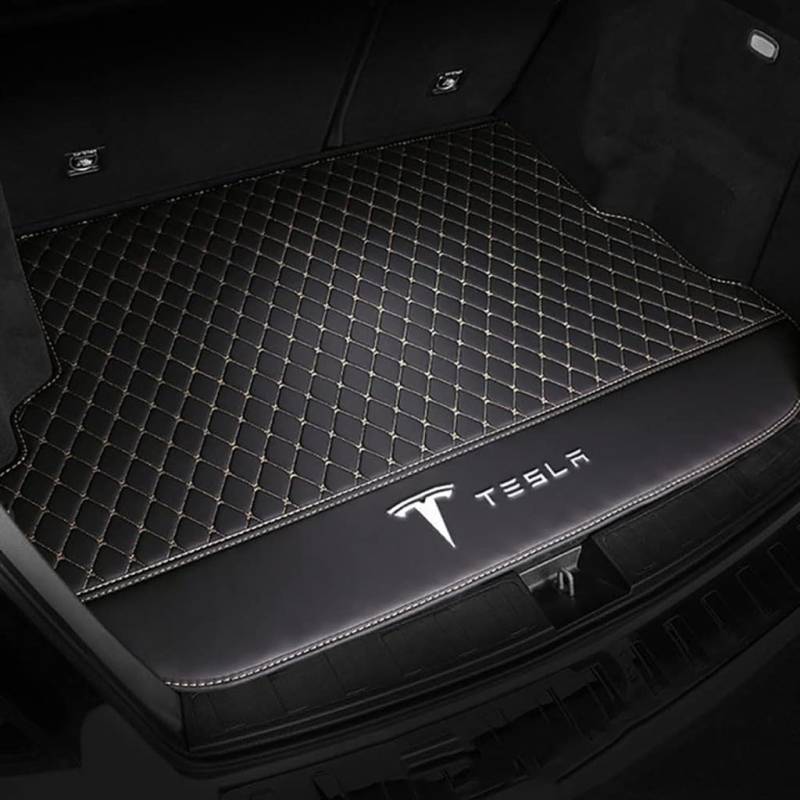 Vollabdeckung Auto Leder Kofferraum Matte für Tesla Model Y 2021 2022 2023 2024,Kofferraumschutz Auto Cargo Liner Pads Kratzfeste Kofferraum Schutzmatten,Bottom-BlackBeige von YGSBRNZJ