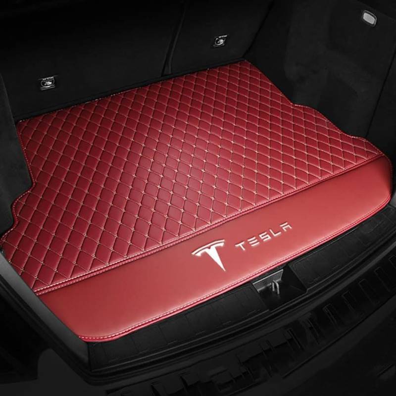 Vollabdeckung Auto Leder Kofferraum Matte für Tesla Model Y 2021 2022 2023 2024,Kofferraumschutz Auto Cargo Liner Pads Kratzfeste Kofferraum Schutzmatten,Bottom-WineRed von YGSBRNZJ