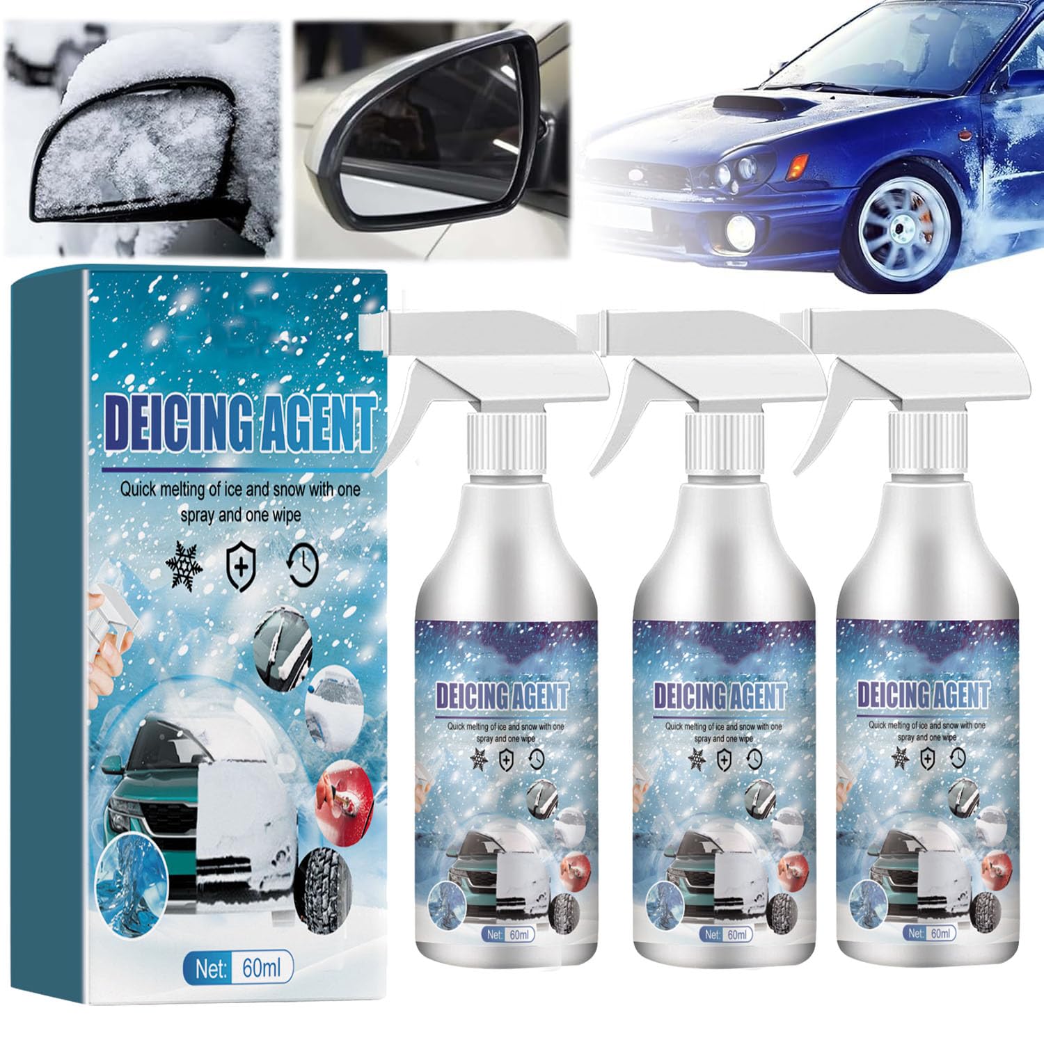 Auto-Windschutzscheiben-Enteisungsspray, Schneeschmelzspray-Enteiser, Auto-Windschutzscheiben-Enteisungsspray, Für Auto-Windschutzscheiben, Fensterspiegel, Schlüsselschlösser (3PC) von YGSIKY