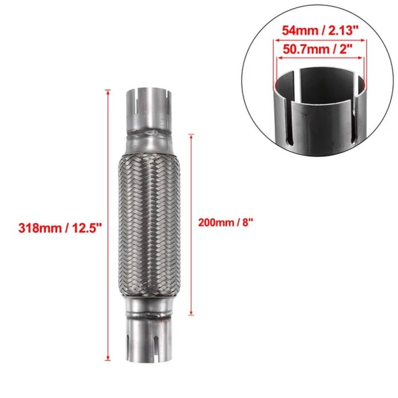 50,7 mm x 54 mm Flexible Rohrverbindung mit Schweißverlängerung, Rohrklemmen-Set aus Edelstahl, kompatibel mit verschiedenen Fahrzeugen(318mm) von YGUWZ