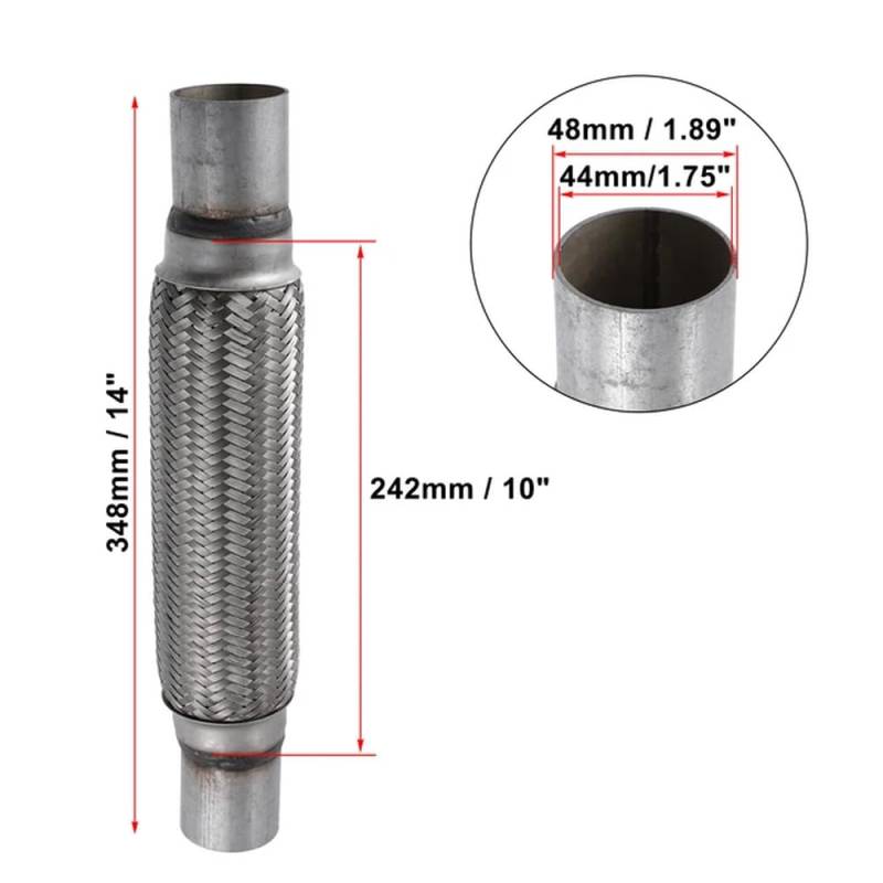 Universeller Flexibler Autoschlauch aus Edelstahl, 48 mm, 54 mm, 61 mm, 67 mm, Verbindung mit Schweißverlängerungszubehör(44x48x348mm) von YGUWZ