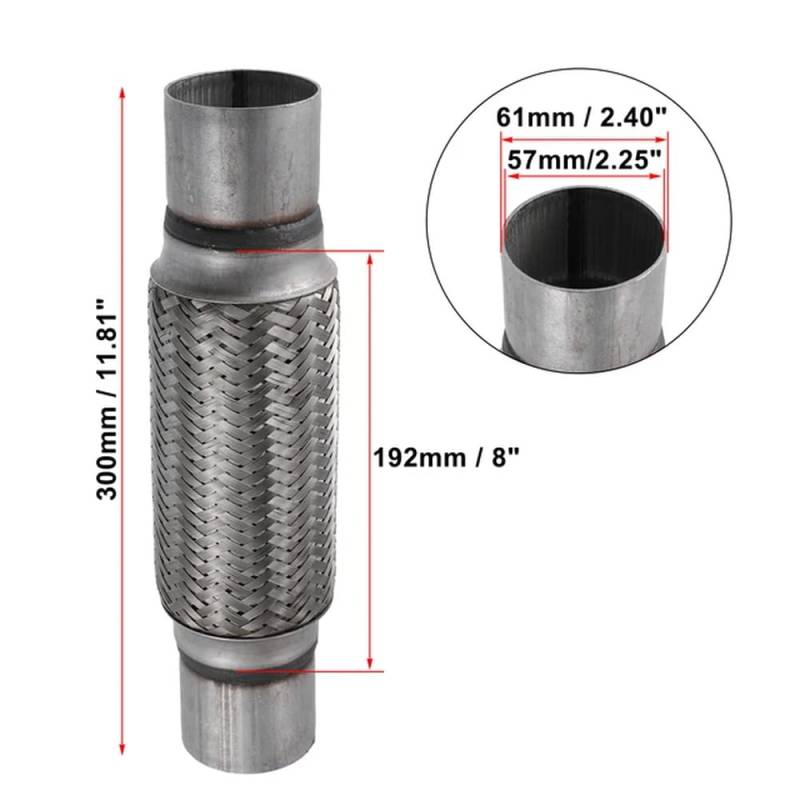 Universeller Flexibler Autoschlauch aus Edelstahl, 48 mm, 54 mm, 61 mm, 67 mm, Verbindung mit Schweißverlängerungszubehör(57x61x300mm) von YGUWZ