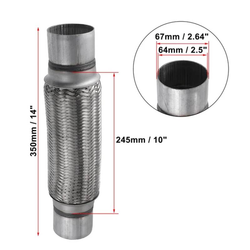 Universeller Flexibler Autoschlauch aus Edelstahl, 48 mm, 54 mm, 61 mm, 67 mm, Verbindung mit Schweißverlängerungszubehör(64x67x350mm) von YGUWZ