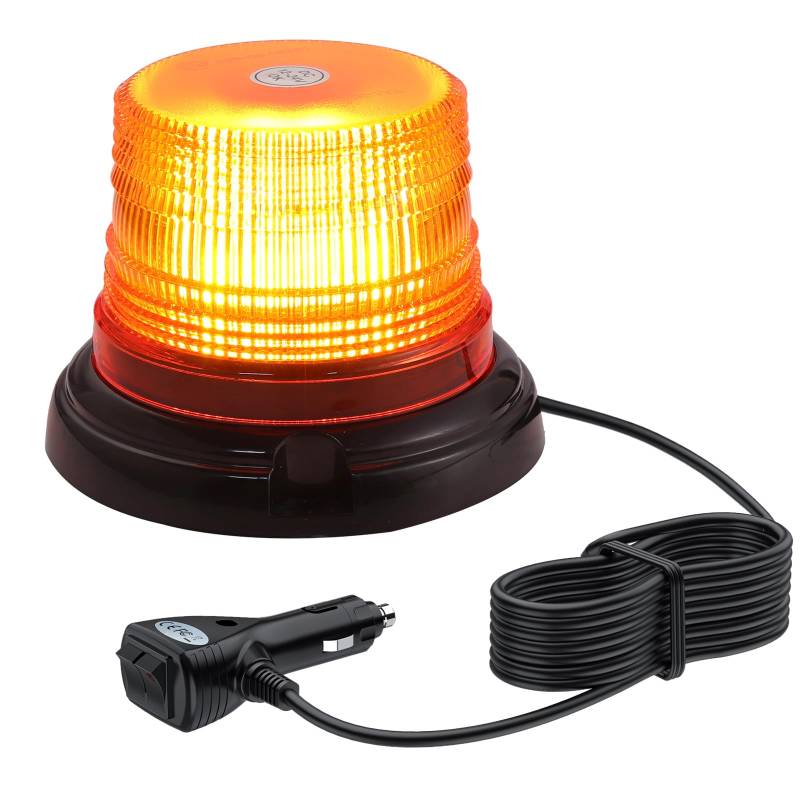 YGiTK 48 LED Rundumleuchte Akku mit magnetischem, 12/24V ABS Warn LED Blitzleuchte 7 Modi mit 5m gerade Netzkabel Amber Warnleuchte für Auto KFZ Gabelstapler Traktor Golfwagen Anhänger von YGiTK