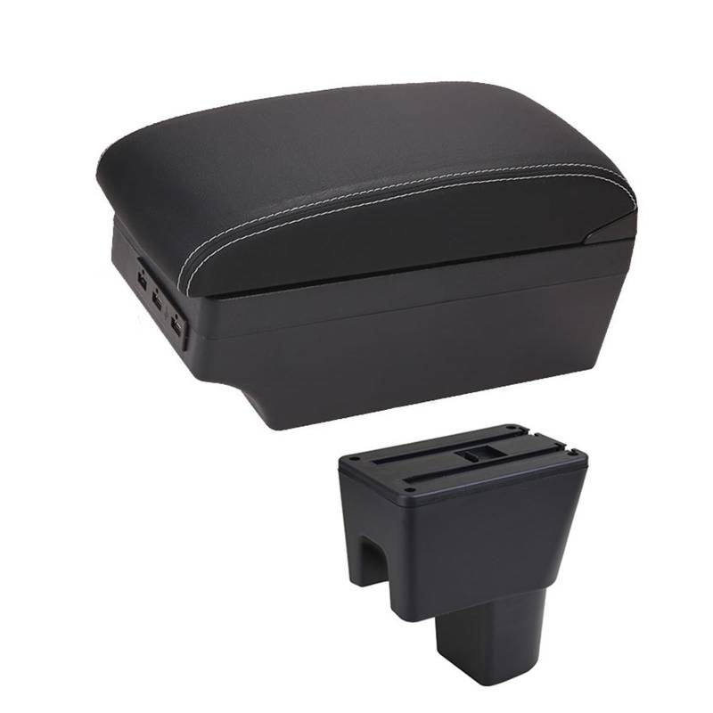 YHAINI Konsolen-Aufbewahrungsbox Auto Armlehne Box für Suzuki Celerio Arm rest In Auto Center Storage Box für Celerio PU Leder Led SUB Zubehör(E1 White Line) von YHAINI