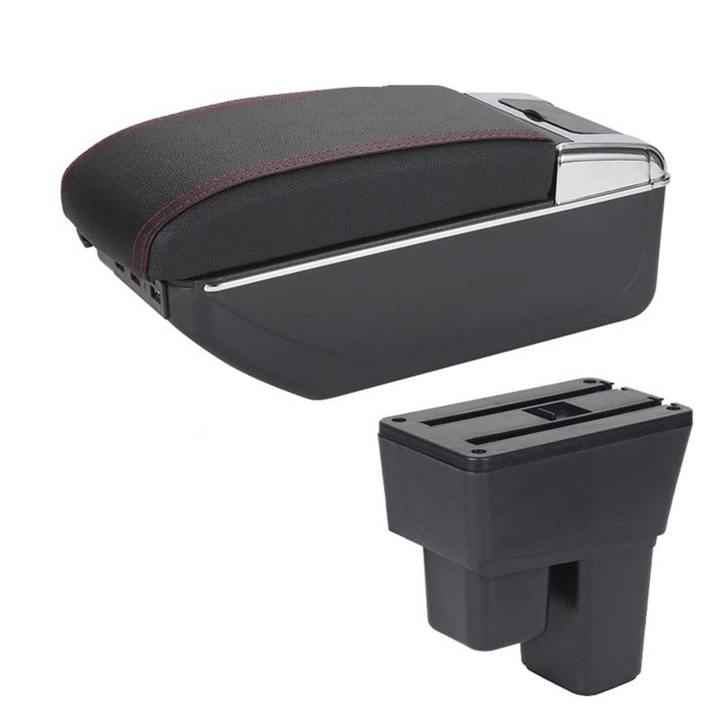 YHAINI Konsolen-Aufbewahrungsbox Für Honda für Jazz Armlehne, für Honda für Fit für Jazz 2 Auto Armlehne Box 2008-2013 Arm Aufbewahrungsbox Autozubehör(A1 Black red 7USB) von YHAINI