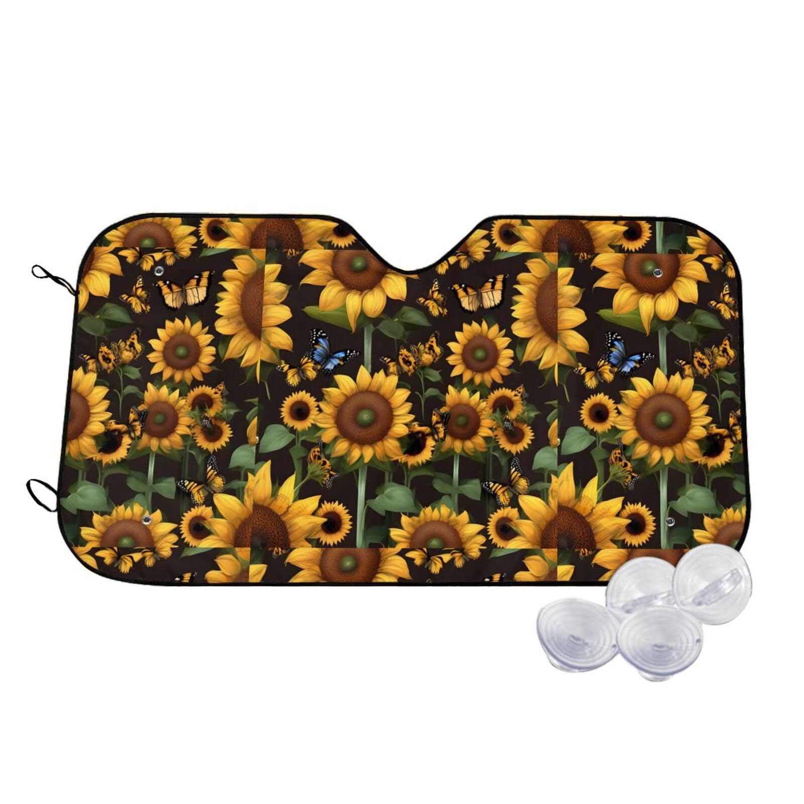 YHBLYKXP Sonnenblumen-Blumen- und Schmetterlinge, Kunstdruck, Auto-Hitzeschutz, Windschutzscheibe, Sonnenschutz, Größe S, Größe M, Universal-Sonnenschutz von YHBLYKXP