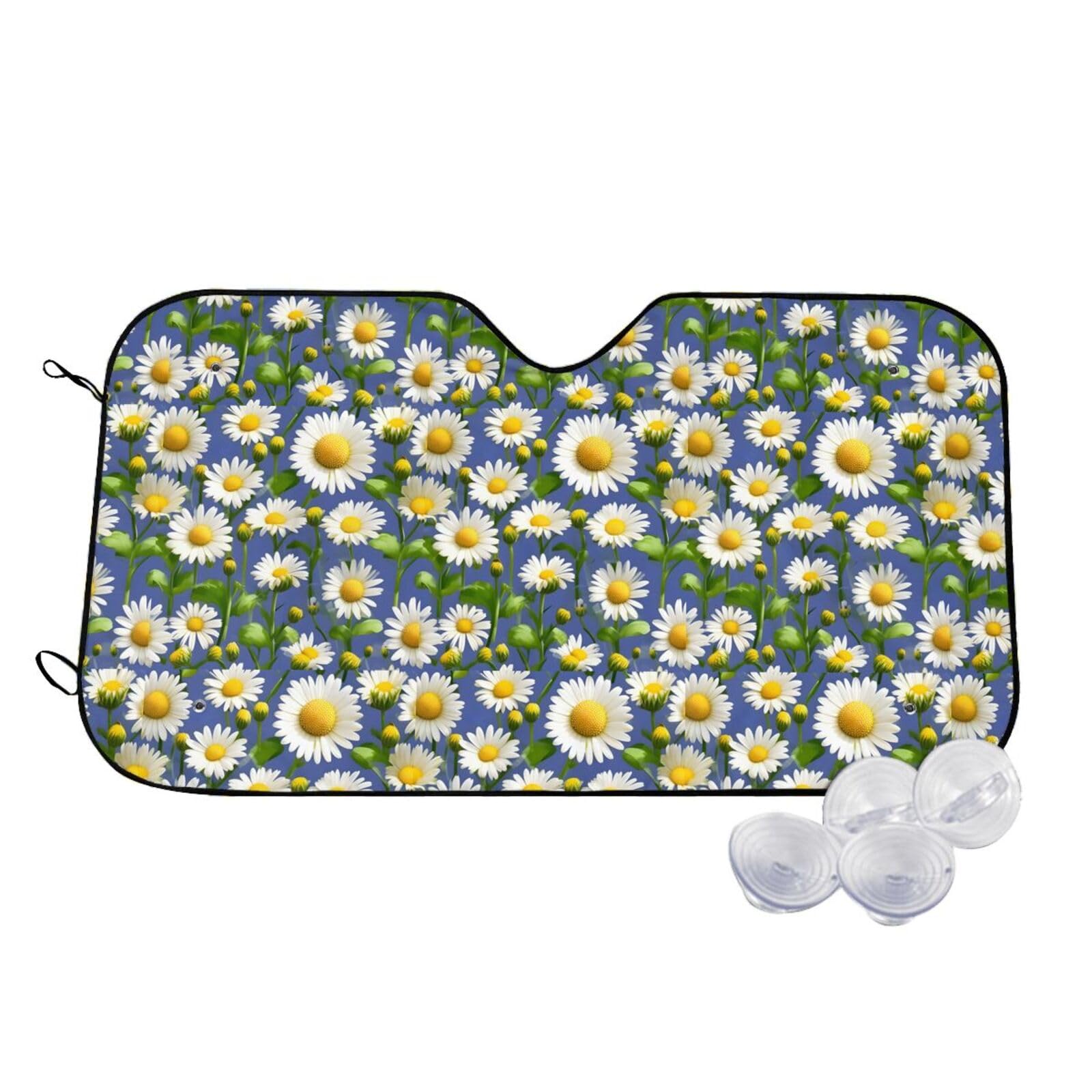 YHBLYKXP Spring Daisy Flowers bedruckter Auto-Hitzeschutz, Windschutzscheibe, Sonnenschutz, Größe S, Größe M, universeller Sonnenschutz, mittelgroß, Weiß von YHBLYKXP