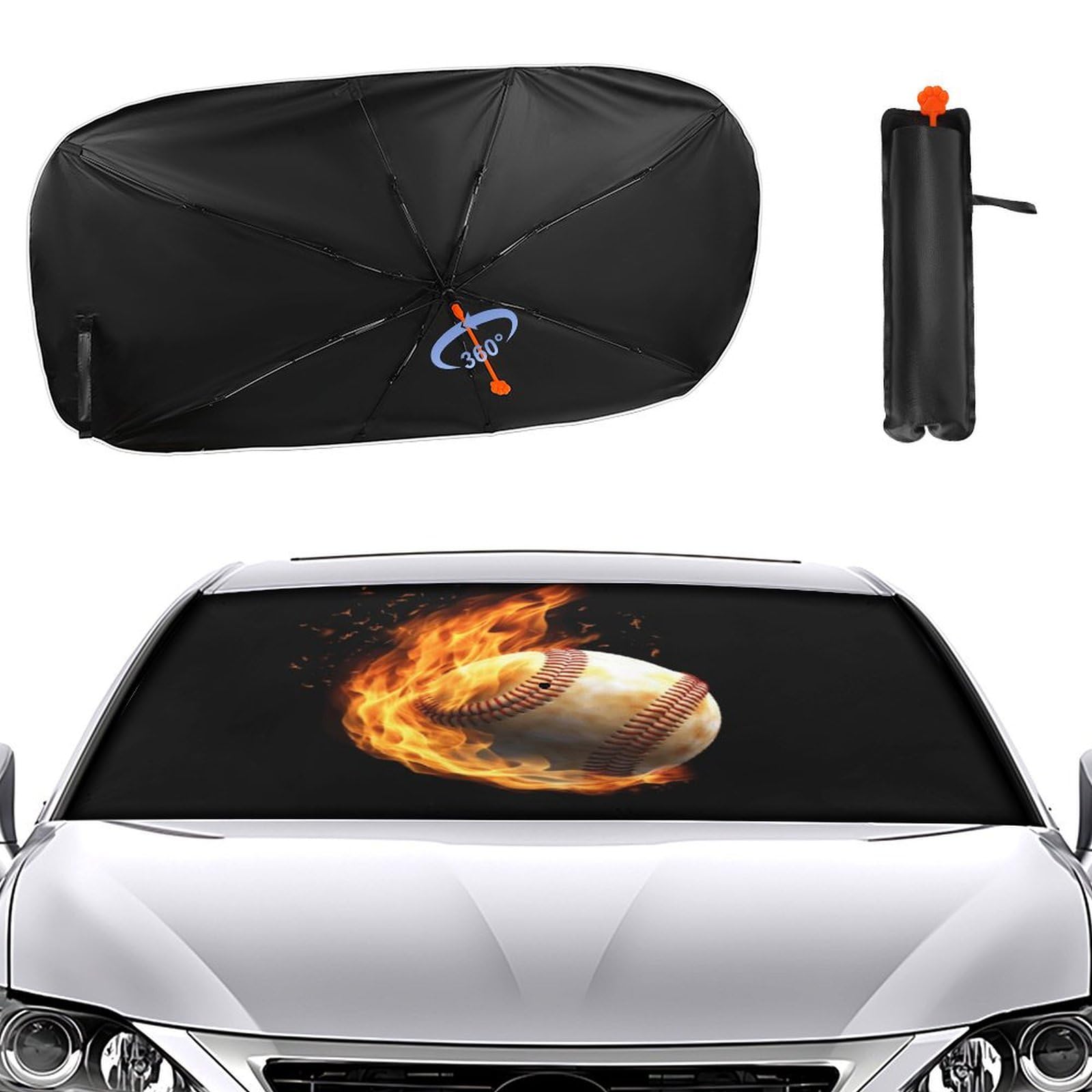 Auto-Sonnenschutz, Regenschirm, Feuer-Baseball-Druck, Auto-Windschutzscheibe, Sonnenschutz, Sonnenschutz, Sonnenschutz, Sonnenschutz, Baldachin von YHEGBFD