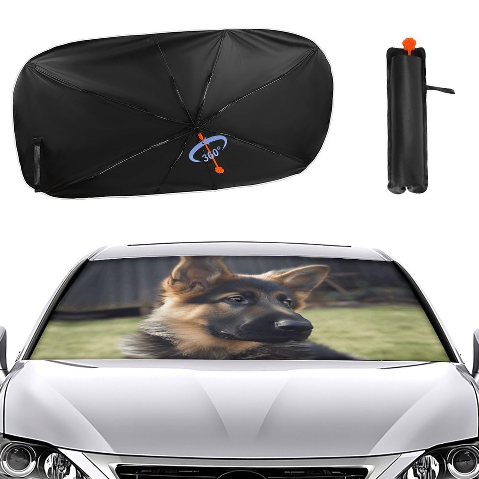 YHEGBFD Auto-Sonnenschutz, Regenschirm, Motiv: Deutscher Schäferhund, Welpen-Druck, Auto-Windschutzscheibe, Sonnenschutz, Sonnenschutz, Sonnenschutz, Baldachin, 133 x 73 cm von YHEGBFD